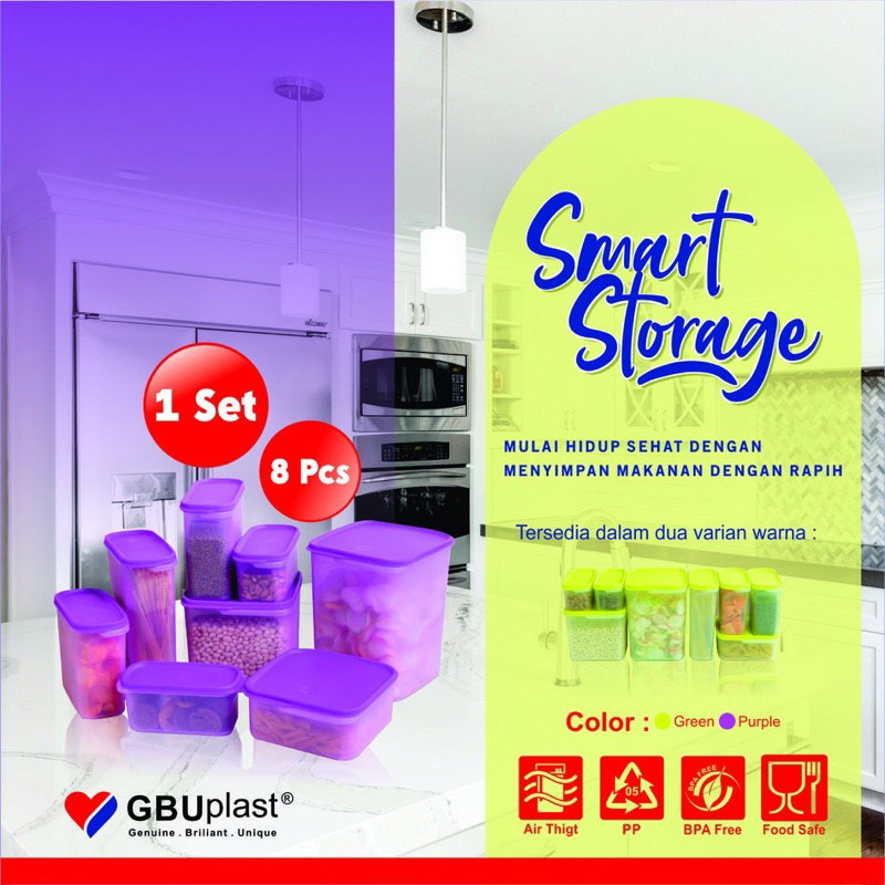 Toples Kue Kering Wadah Makanan Serbaguna isi 8pcs Smart Storage GBU