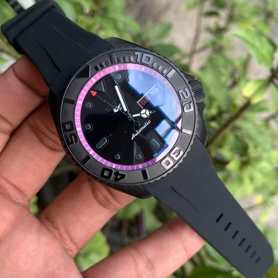 Mod Seiko Yacht Master NH35 Automatic Seiko Mod Black Ring Purple