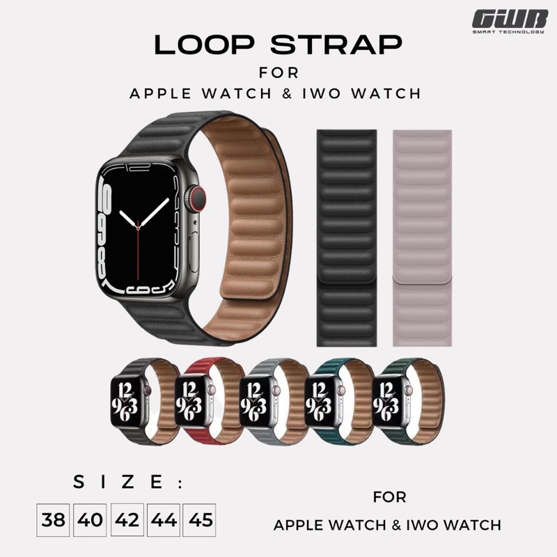 Strap Apple Watch Leather Link Magnetic Loop Sport Band Tali Jam Apple iWatch 38mm/40mm/41mm/42mm/44mm/45mm