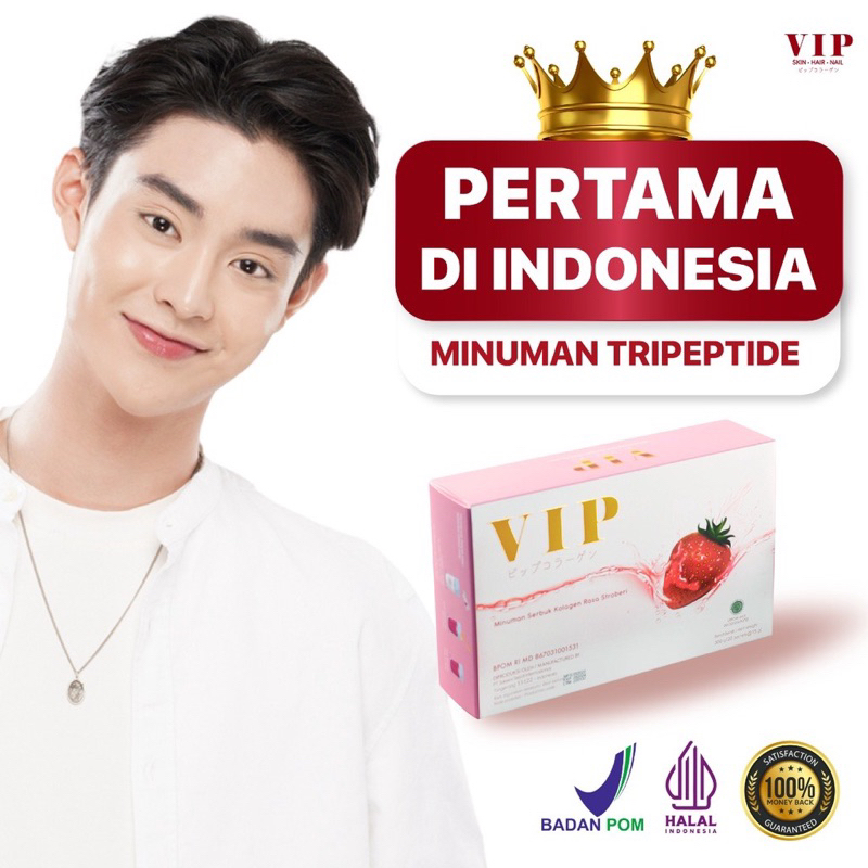 VIP Collagen BOX 20 SACHET minuman kolagen pemutih kulit badan tripeptide skin hair nail glowing strawberry box 20 sachet vip VIPCollagen original BPOM Halal