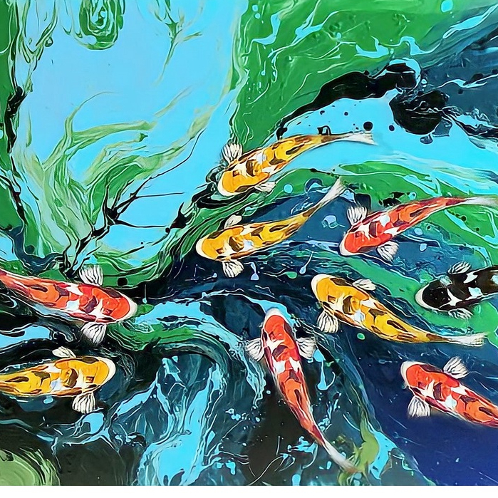 Lukisan ikan koi 9 Pembawa Keberuntungan