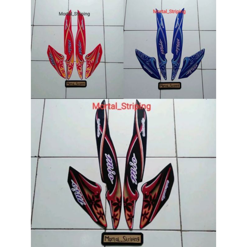 MIO SPORTY KEMBANG DAUN TAHUN 2005 WARNA MERAH / BIRU / HITAM STIKER STRIPING LIS BODY BODI
