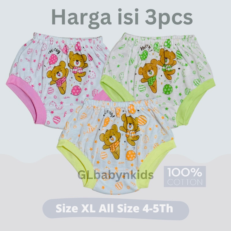 CD Celana Dalam Anak Katun Size XL All Size 4-5 Tahun Bundle isi 3pcs SNI