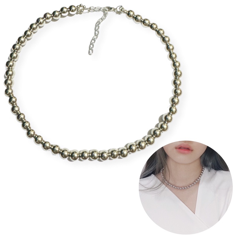 Kalung Choker Basic Silver Metalic Beads Edgy Necklace