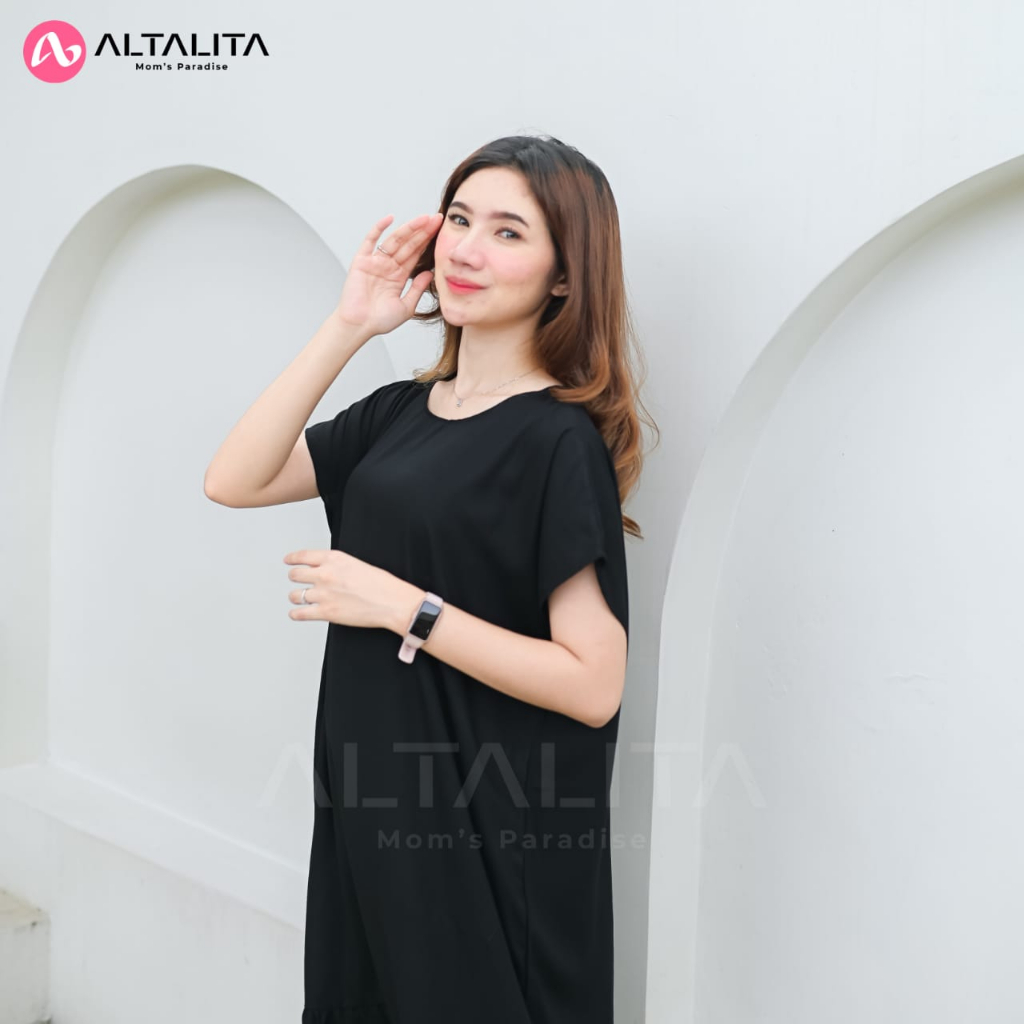 Altalita - Daster Rayon Polos Jumbo LD 120 | Daster Viral Polos Panjang Selutut Non Busui | Daster Polos Pendek Ruffle Kekinian Bahan Rayon Premium