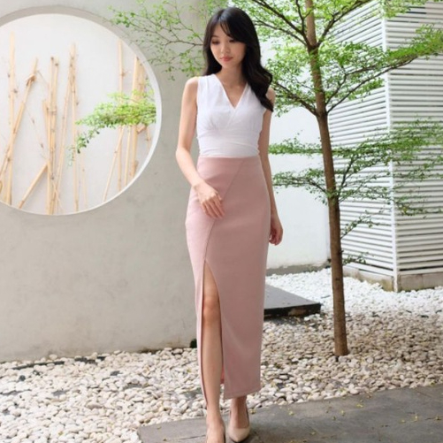 Maxi Slit Skirt Rok Span Korean style Stretch Premium