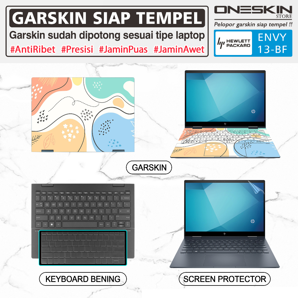 Garskin Sticker Laptop Pelindung Keyboard Screen Protector HP Envy x360 13-bf bf0042tu bf0043tu bf0089tu Gambar Full Body Silikon Bening Glossy Doff