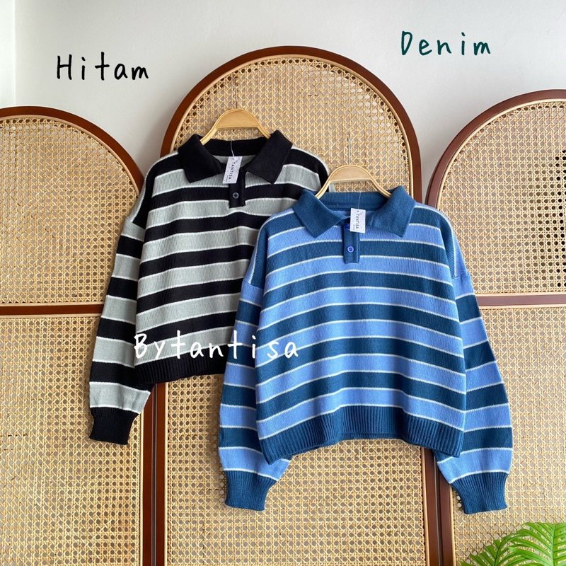 ATASAN POLO RAJUT SHANUM MOTIF GARIS