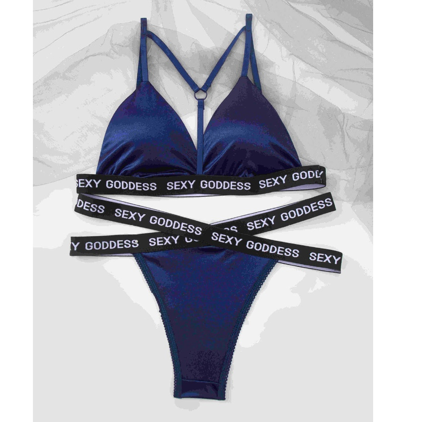 BRI* BS1030 Lingerie Wanita Sexy lingeri Set Motif Satin transparan Seksi Set + G-String Wanita-8