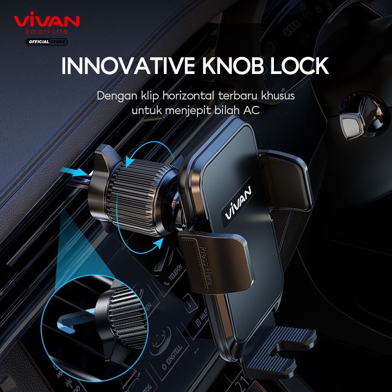 (VIVAN HS-14) Phone Car Holder Hook Clip Air Vent Suction Double Locking Car Mount Mobile Phone Holder Mobil