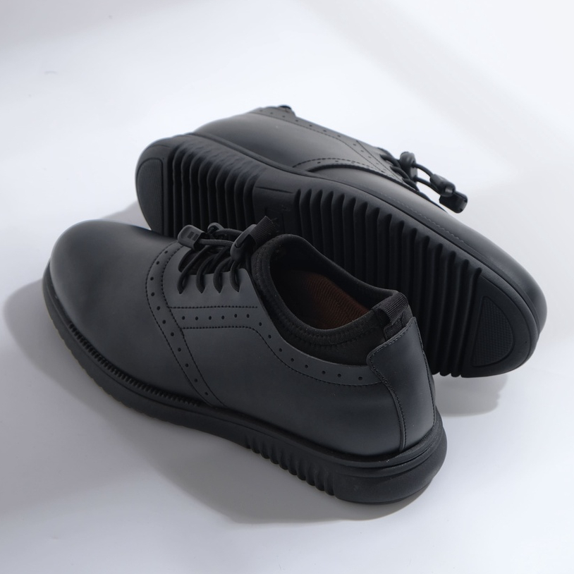 Orca Black - Sepatu Pantofel Pria Kulit Casual Pantopel Hitam Bertali Santai Kerja Kuliah Kantor Oxford Original