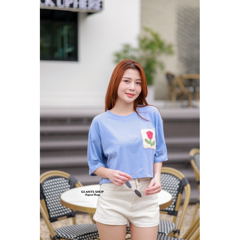 ATASAN GIANTS BASIC MODEL CROP MOTIF BUNGA KAOS CROP IMPORT BANGKOK (BJGB427)