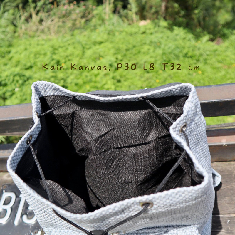 Bayar di Tempat COD Tas Ransel Serut Bahan Kanvas KANTONG Depan Ukuran Medium tas punggung wanita