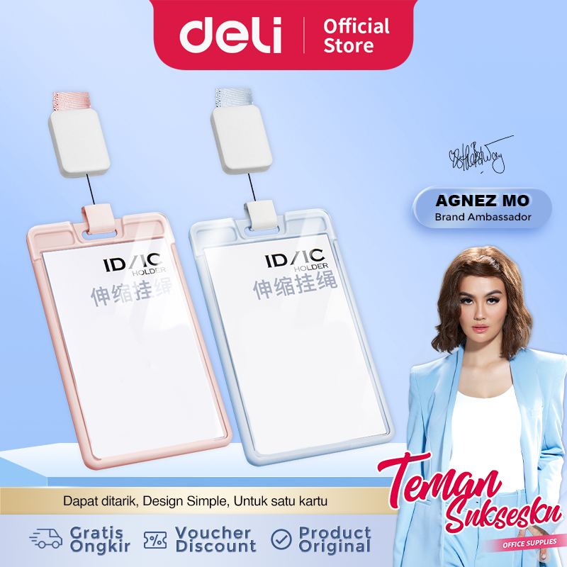 Deli ID/IC Card Nametag Vertikal Pink/Biru Tali Penggantung Teleskopis 64803