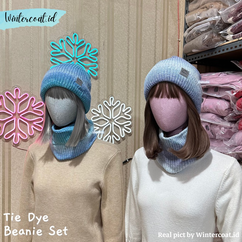 Topi beanie hat winter musim dingin tie dye rajut hangat inner bulu thermal import kupluk wanita pria unisex