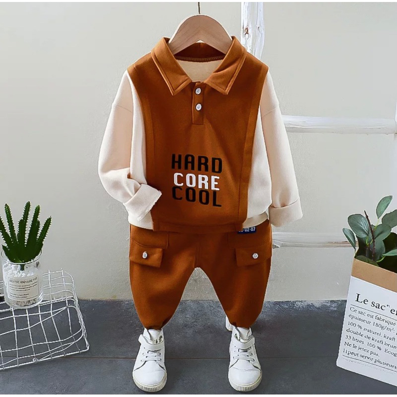 FASHION SETELAN CARDIGAN SWEATER KERAH BAYI ANAK LAKI-LAKI DAN PEREMPUAN MOTIF HARD CORE COOL USIA 6 BULAN-5 TAHUN BAHAN BABYTERRY TERMURAH TERBARU