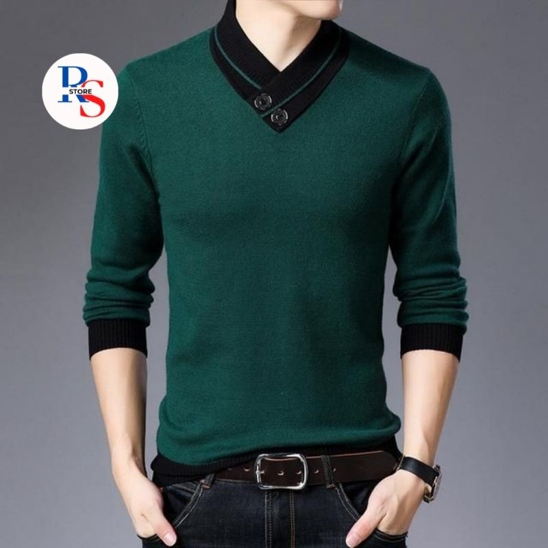 Sweater V neck cotton pria
