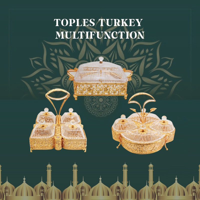 Toples turki sekat multifungsi / Toples set lebaran / Toples gold mewah / Tempat penyimpanan makanan