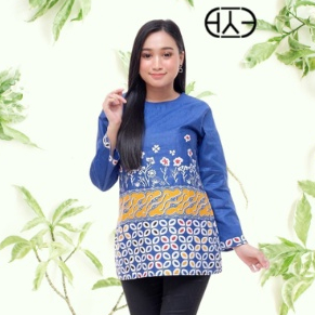 Blus Atasan Batik wanita Modern Vintage Untuk Kerja Kantoran Bahan Katun Halus Lengan panjang