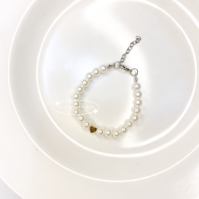 Gelang Mutiara Love Gold / Pearl Bracelet / Gelang Mutiara Aesthetic / Gelang Aksesoris Wanita