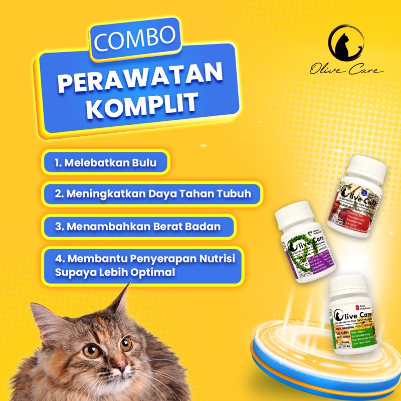 Olive Care Paket Combo Komplit vitamin nafsu makan imunitas dan bulu kucing