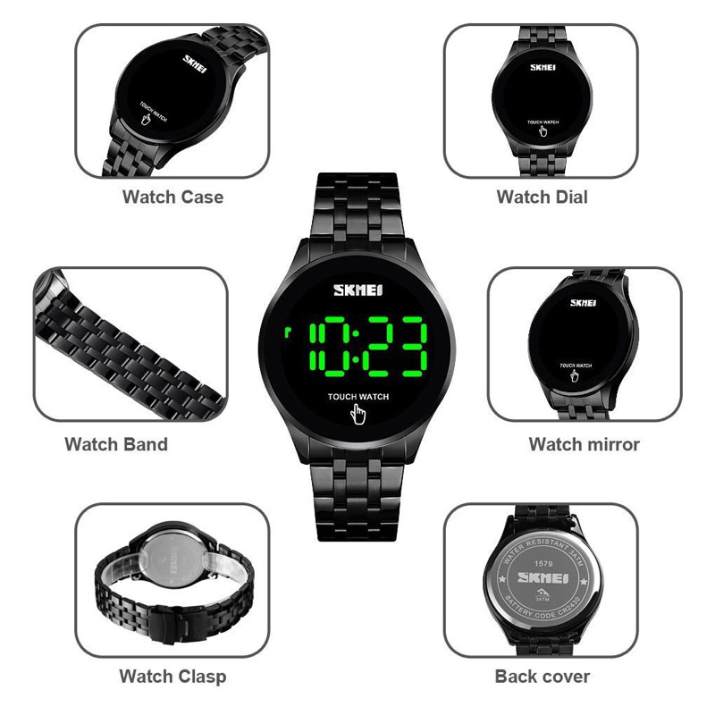 Jam tangan LED Touch Screen SKMEI 1579 green light bisa untuk pria dan wanita