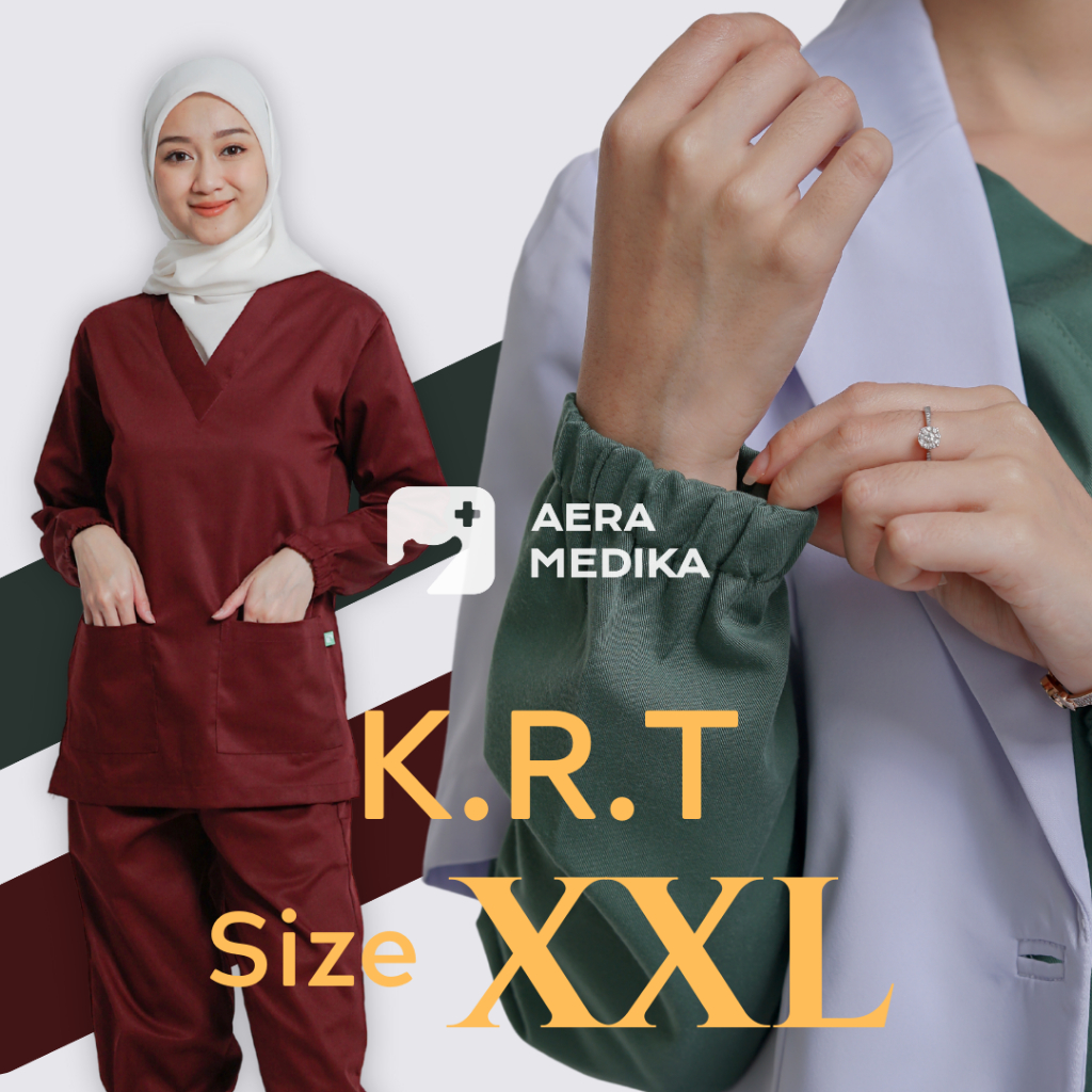(XXL) KRT - SET Baju Jaga Perawat / Dokter / Seragam Medis / Scrub / Oka Lengan Panjang - AERA MEDIKA