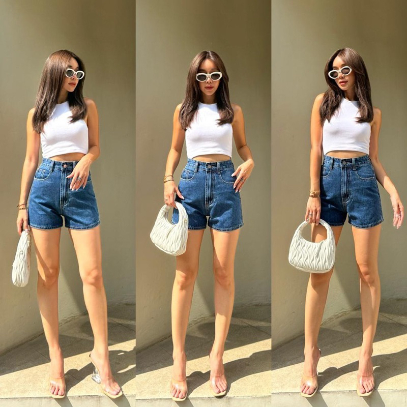 CELANA PENDEK JEANS PROMTHONG HIGHWAIST RIPPED SHORT HOTPANTS JEANS PROMTHONG BANGKOK(CLPMTJEANS)