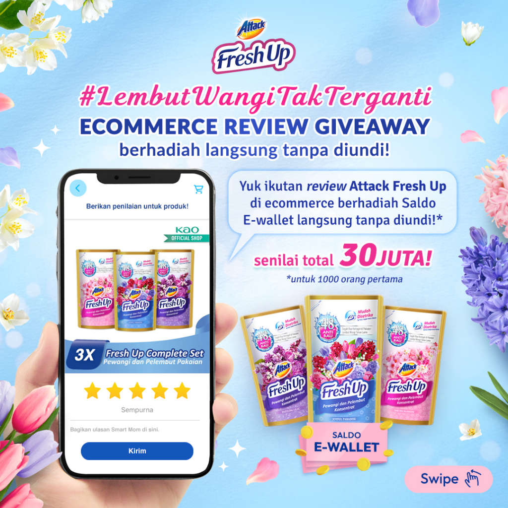 Attack Fresh Up Softener Pewangi Dazzling Lilac 650 mL Triple Pack