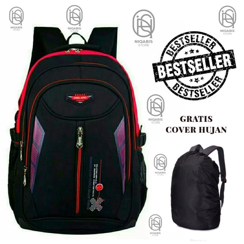 Tas ransel sekolah anak laki laki motif silang gratis cover hujan pipit grosir