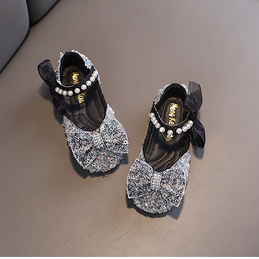 SH11-Sepatu Pesta Anak Perempuan Flat Import Mutiara Blink Aksen Ikat Pita