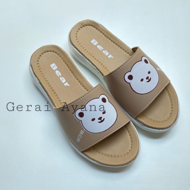 CUTE BEAR Sandal Slip On Teplek Wanita Pria - GRATIS BOX Sandal Wanita Nevada