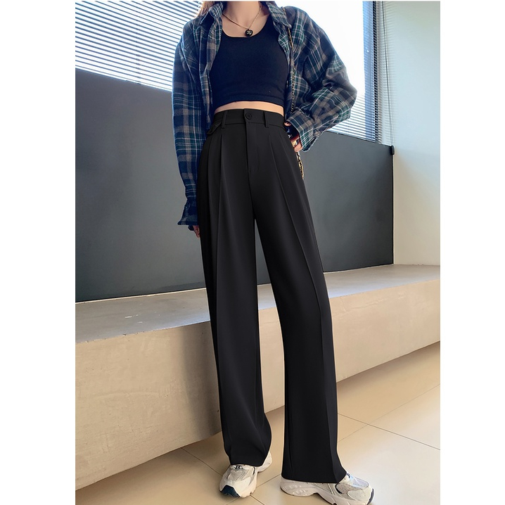 Highwaist Straight Loose Kasual Celana Setelan Wanita Korea (Panjang Ada Karet)