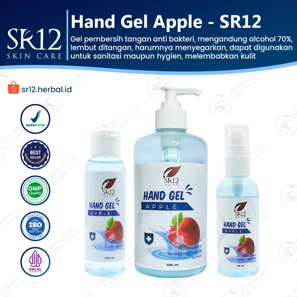 PROMO HAND SANITIZER GEL APPLE SR12 BPOM ORIGINAL / HS AMAN BERBPOM / THE NEW NORMAL (kemasan Lama)