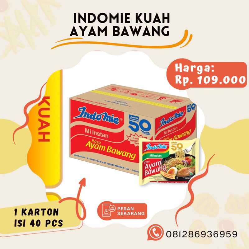 

Indomie Kuah Ayam Bawang 1 Karton Isi 40 Pcs