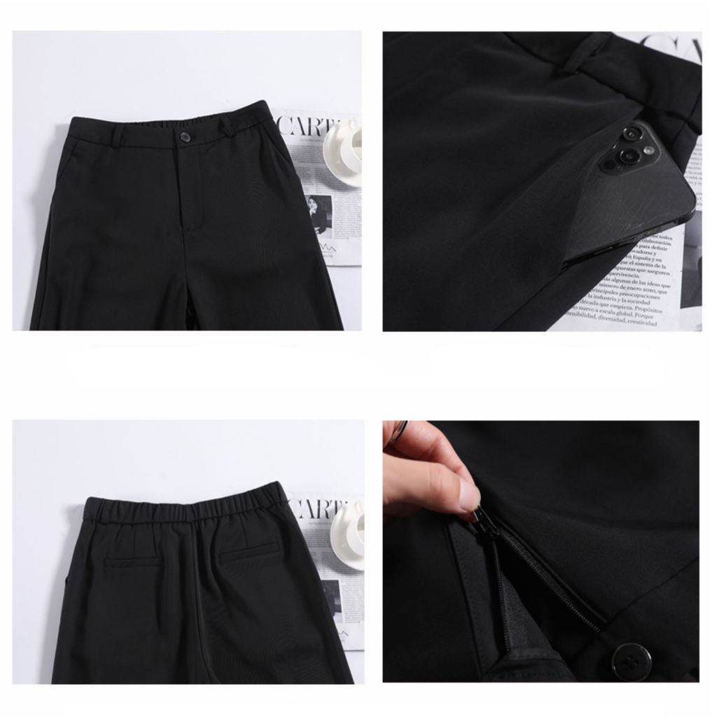 Highwaist Celana Setelan Wanita Loose / Hitam Premium celana Kasual Wanita