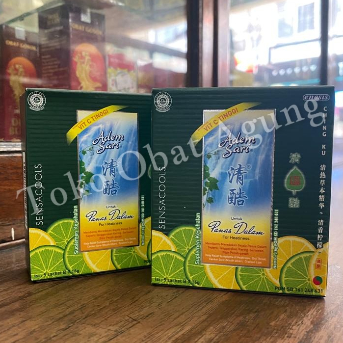 

Adem Sari (Ademsari) Ching Ku (1 Dus Isi 5 Sachet) . Minuman Pereda Panas Dalam & Tengorokan Kering