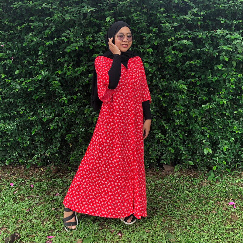 Merah Bunga - Dress Maxi Motif - Terusan Big Size