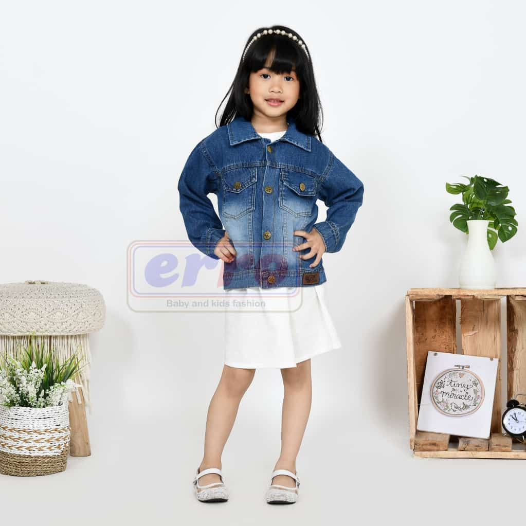 Jaket Jeans Anak 2-6 tahun cowok cewek moder kerah / atasan berkerah kancing jean jins balita keren 