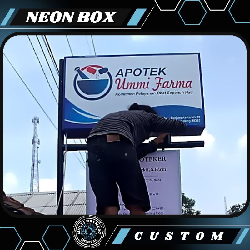 NEON BOX KOTAK 2 SISI / PAPAN NAMA TOKO CUSTOM + TIANG & PEMASANGAN