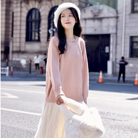 【Elegant】Korean Round Neck Long Sleeve Pullover Sweaters 7504