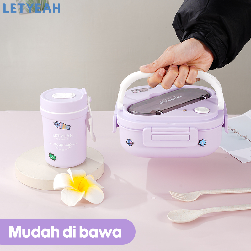 letyeah 1300ml Kotak bekal makan lunch box set /tempat makan anak set tas bekal /330ml cangkir sup /BPA free