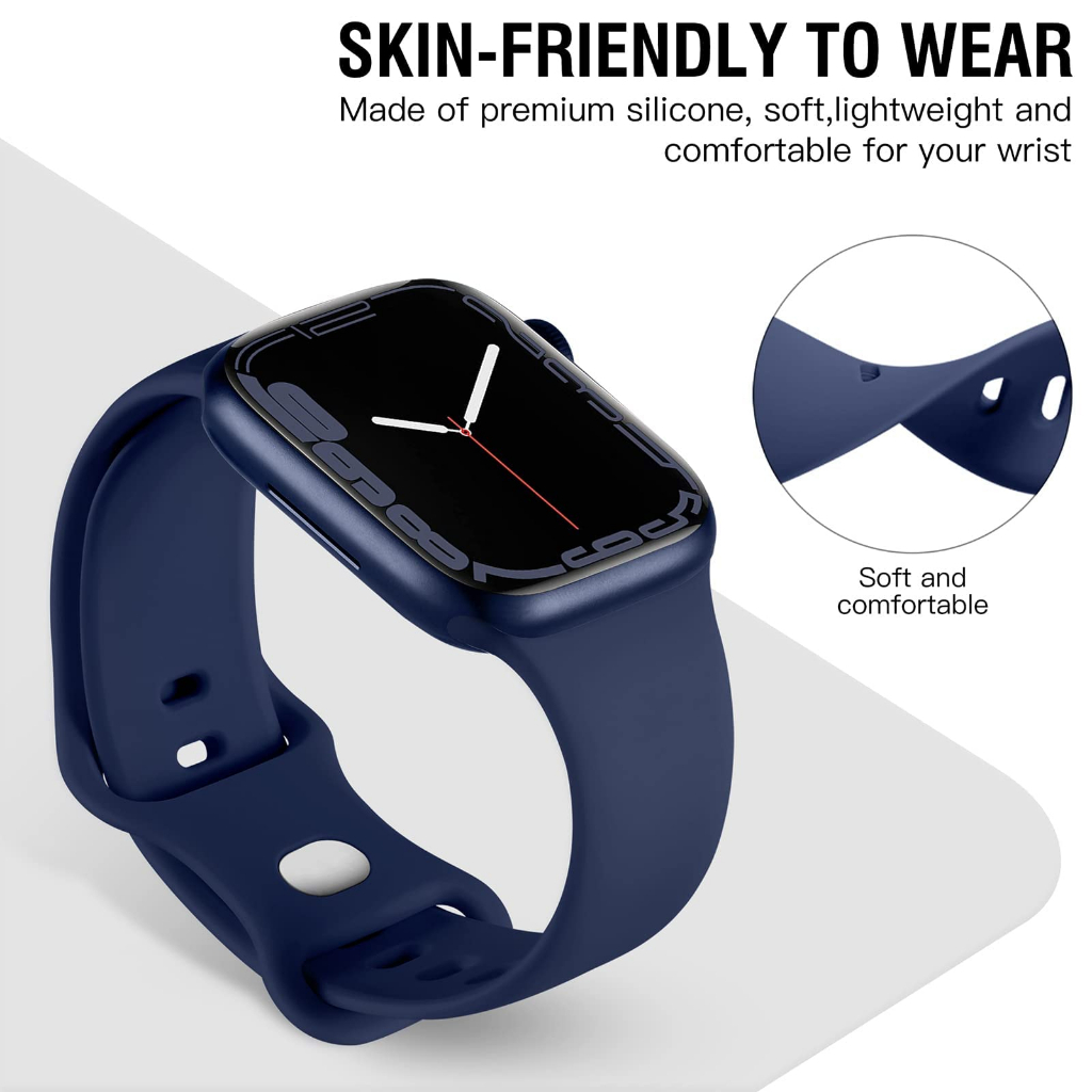 Strap Apple Watch 1 2 3 4 5 6 7 8 9 SE Ultra 2022 2 2023 Soft Silicone iWatch Sport Band 38mm 40mm 41mm 42mm 44mm 45mm 49mm Tali Silikon Smartwatch Double Buckle