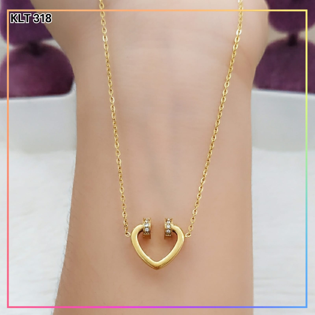 Kalung titanium/stainless steel rantai love korea warna gold mewah perhiasan anti karat KLT 318