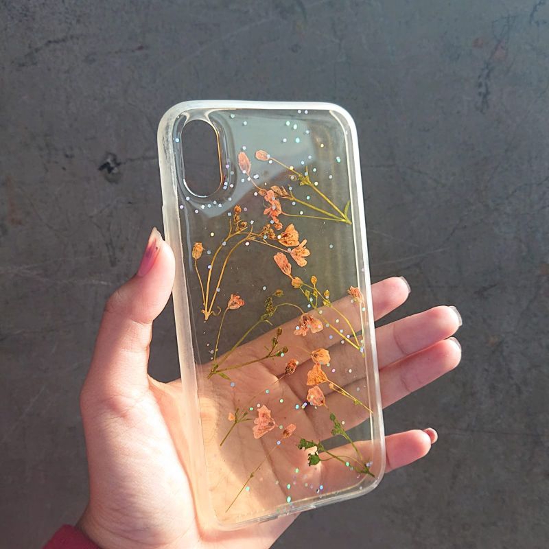 Softcase Resin bunga iphone X & XS motif bunga kuning hologram