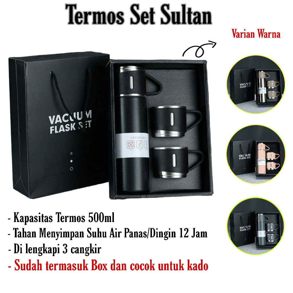 TERMOS VACUM FLASK SET GIFT BOX HAMPERS 500ml/ TUMBLER BOTOL MINUM SET PREMIUM/ TERMOS SET SULTAN