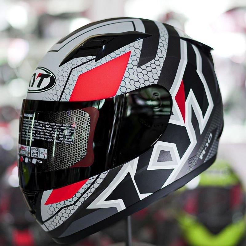 HELM KYT R10 MOTIF 5 BLACK MATT RED FLUO ORIGINAL HELM FULL FACE KYT R10 MOTIF 5 HITAM DOFF MERAH OR