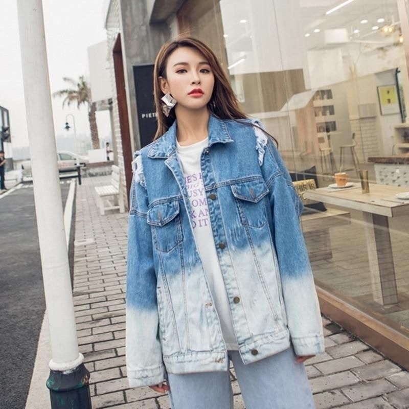 Gradient Jacket Denim Oversize Exclusive OOTD Korean Style Kekinian