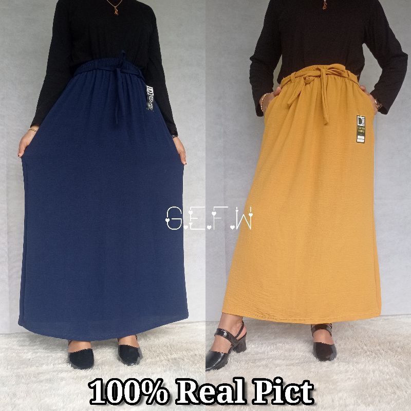 Rok A-Line Crinkle Airflow Premium Import Tebal Tidak Nerawang Ukuran All Size Dari Bb 40kg Sampai Bb 75kg / Rok Panjang Crinkle Terbaru / Skirt Crincle / Maxi Crincle / Onder Kringkel Murah Berkualitas 2023 / Digrup / Grefata