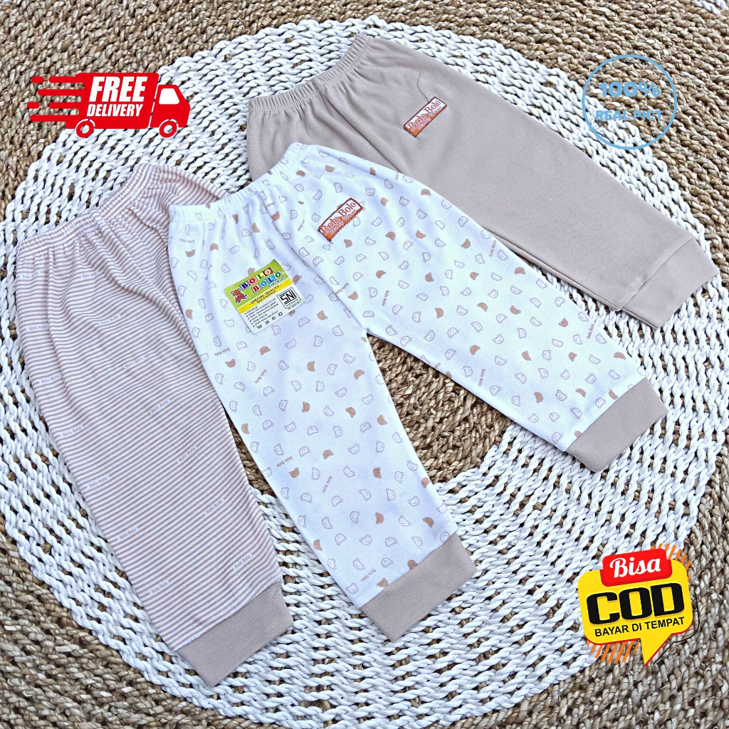 SALE 7.7 Serian Coklat Susu - 3 pcs Celana Panjang Bayi Baru Lahir 0 - 3 Bulan Coklat Susu merk SNI Bolo - Bolo